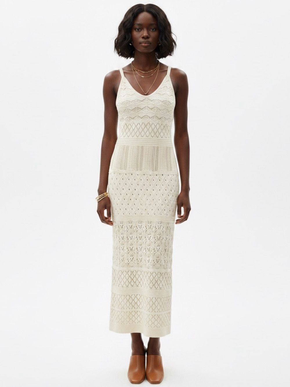 Caroline Constas Ivory Crochet Knit Maxi Dress 100% Cotton Boho Resort Small